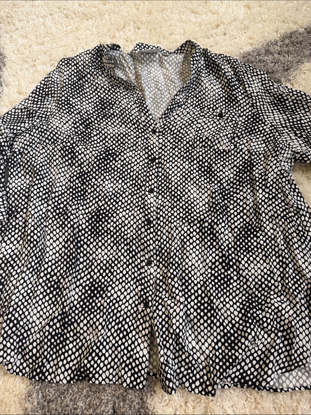 Avenue Black and White Dot-Print Button Down Blouse